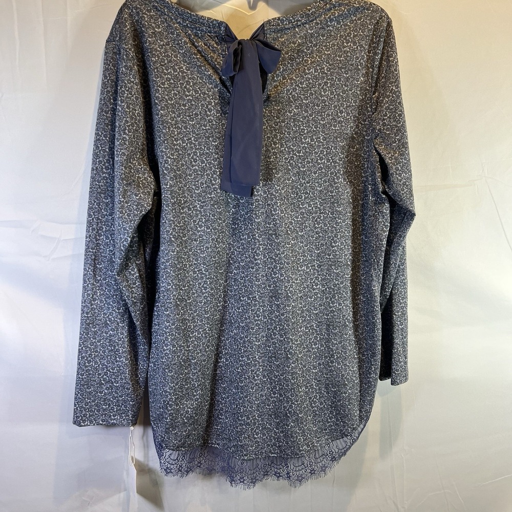 NWT Lauren Conrad XL Shirt Peasant Bishop Sleeve Gray Blue Kohls Bow Back XLarge - Picture 6 of 6